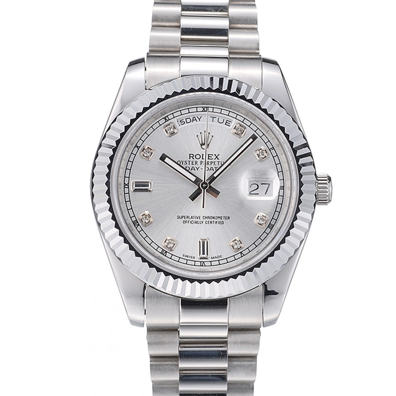 Aaa replica watch Dial Stainless Bezel Steel 41995 Rolex Silver Ribbed DayDate Swiss 0726